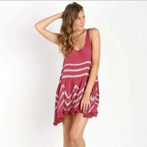 Intimately Free People Voile Lace Trapeze Dress, Raspberry S